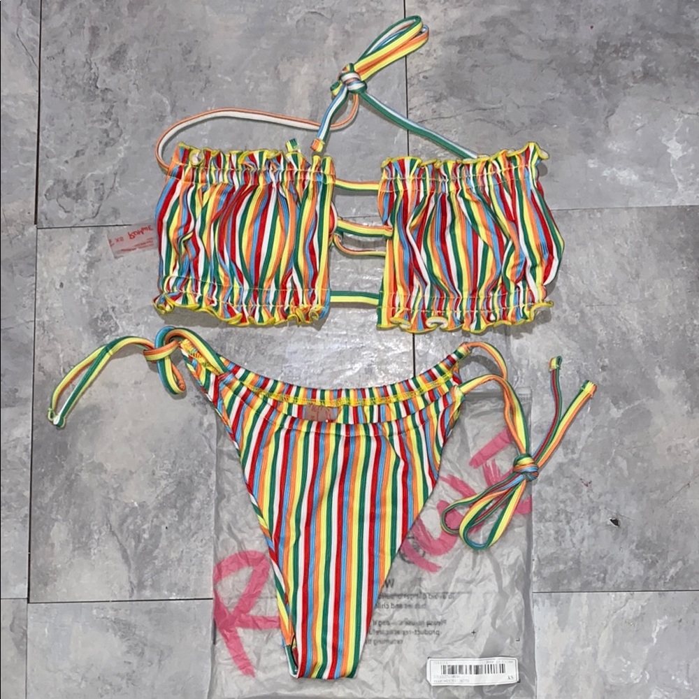 Colorful Striped Bikini Set romwe brand new size Xs women swim suit wear